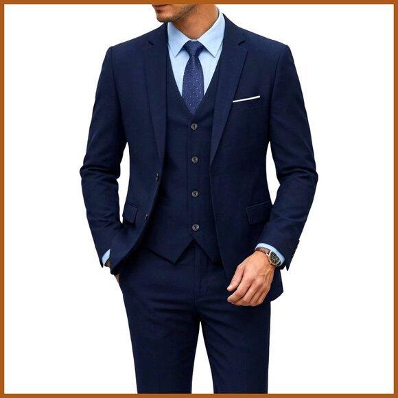 3-Piece Slim Fit Suit Set with Silk Tie Blazer Vest Pants